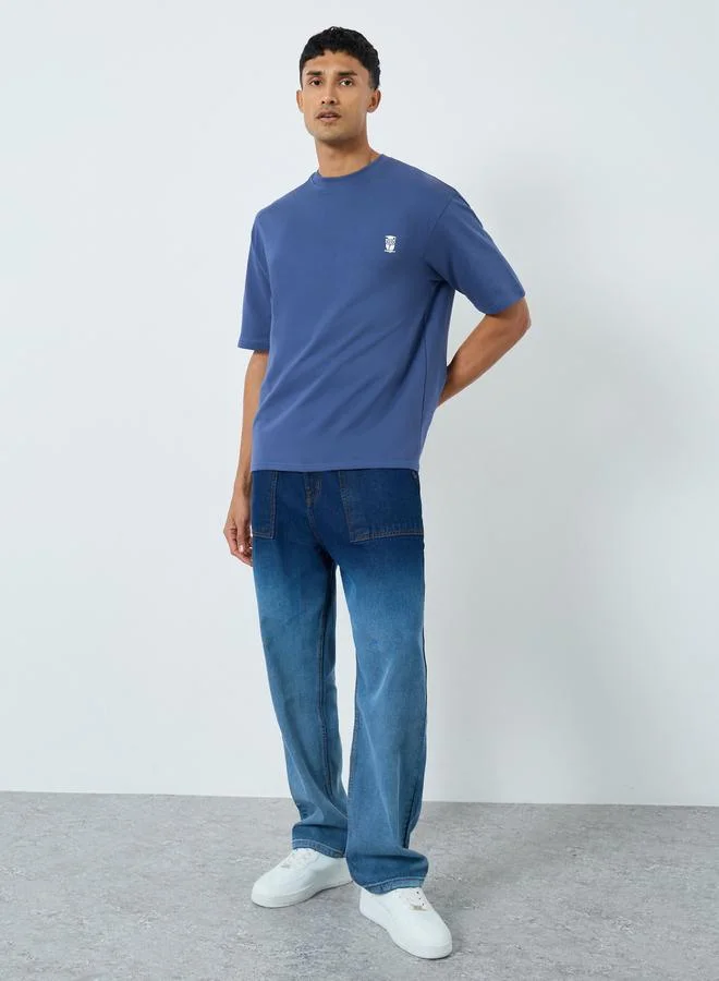 Styli Styli Men Blue Cotton Crew Neck T-Shirt