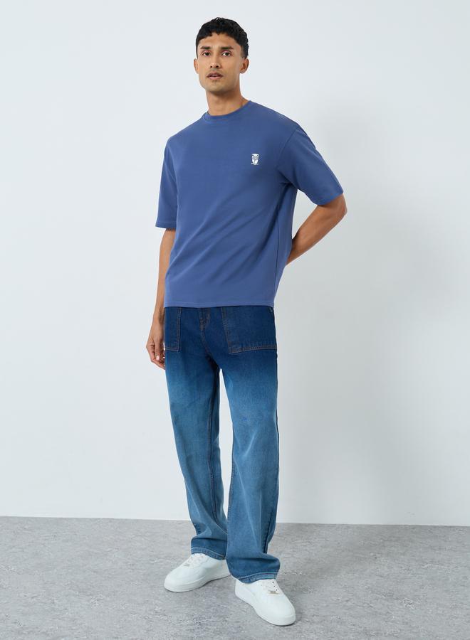 Styli Men Blue Cotton Crew Neck T-Shirt - Image 2