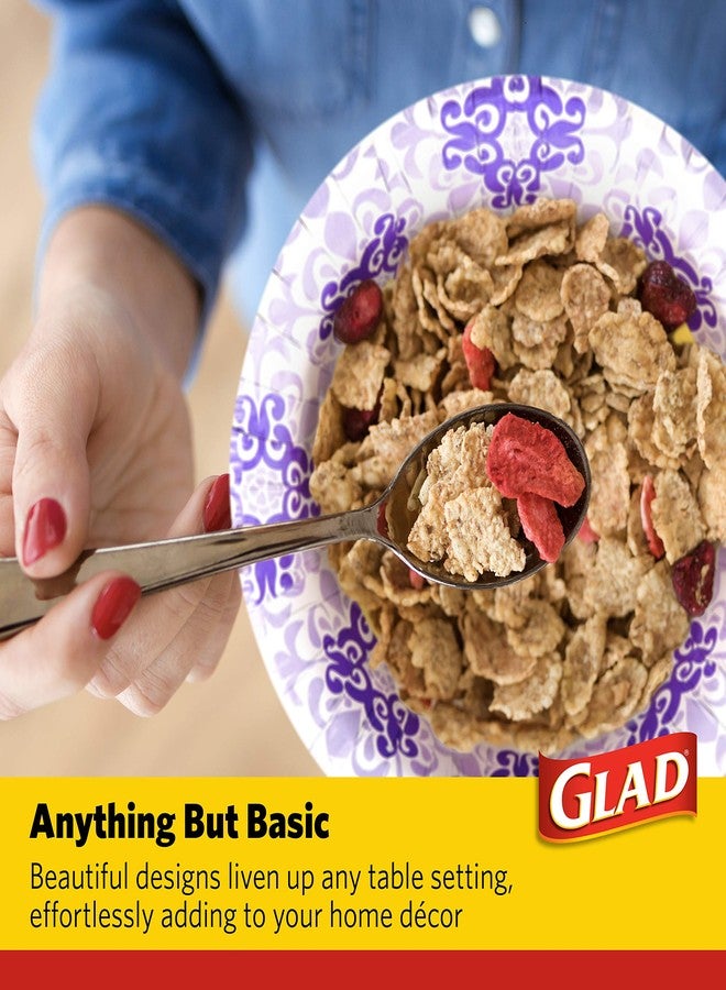 Glad Round Disposable Paper Bowls, Purple Victorian Design - Heavy Duty, Soak Proof, Cut-Resistant, Microwavable Bowl for All Foods & Daily Use, 12 Oz, 20 Count - Image 5