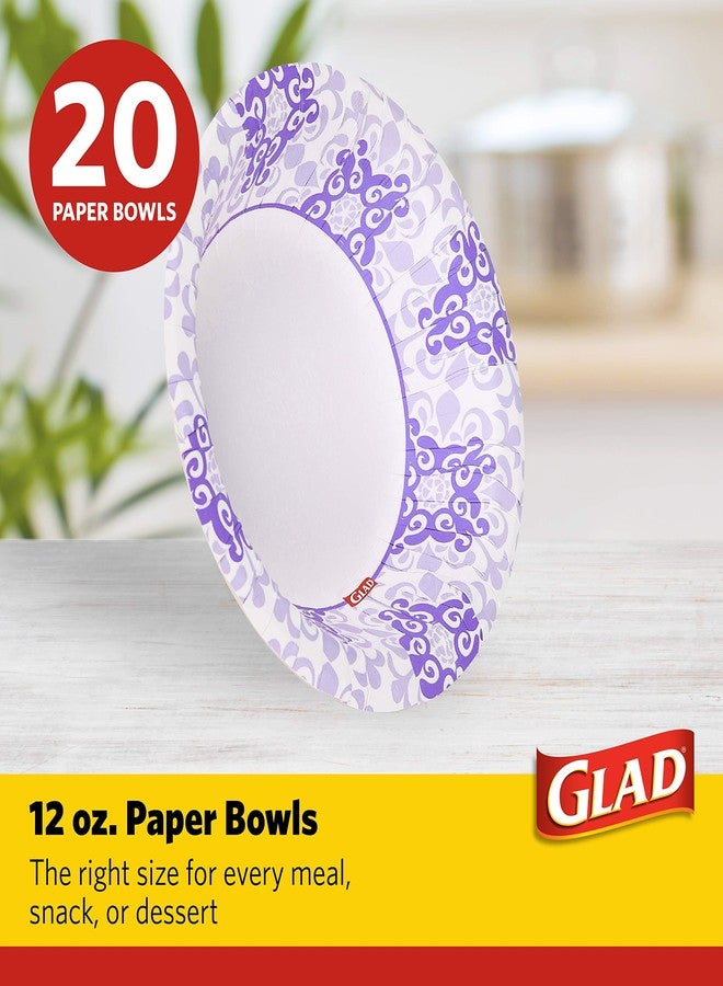 Glad Round Disposable Paper Bowls, Purple Victorian Design - Heavy Duty, Soak Proof, Cut-Resistant, Microwavable Bowl for All Foods & Daily Use, 12 Oz, 20 Count - Image 2