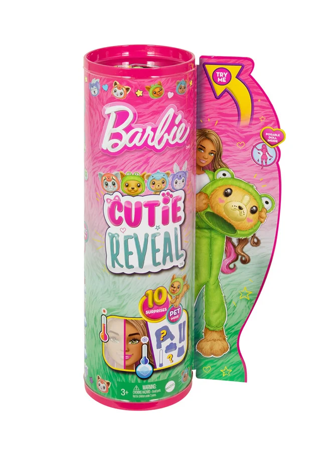 Barbie Cutie Reveal Doll & Accessories With Animal Plush Costume & 10 Surprises Including Color Change, Puppy As Frog In Costume-Themed Series