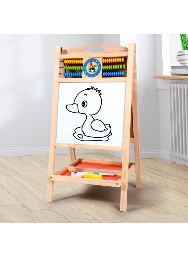 DubaiGallery Kids Wooden Double-Sided Educational Easel Board with Magnetic Whiteboard, Chalkboard, Abacus, Learning Clock, Alphabet and Number Magnets, Drawing Accessories and Storage Tray, Multifunctional Activity Art Board for Children Ages 3+ - Image 3