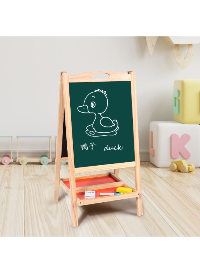 DubaiGallery Kids Wooden Double-Sided Educational Easel Board with Magnetic Whiteboard, Chalkboard, Abacus, Learning Clock, Alphabet and Number Magnets, Drawing Accessories and Storage Tray, Multifunctional Activity Art Board for Children Ages 3+ - Image 4