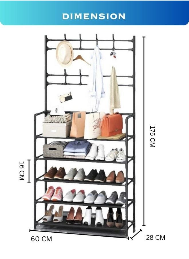 Entryway Coat Rack 3 In 1 Hall Tree Shoe Bench With Hat And Umbrella Rack 8 Hooks 5 Tier Multi Functional Storage Organizer Black Colour