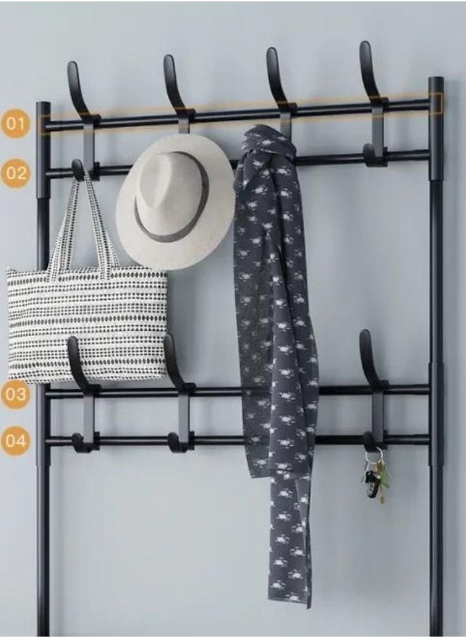 Entryway Coat Rack 3 In 1 Hall Tree Shoe Bench With Hat And Umbrella Rack 8 Hooks 5 Tier Multi Functional Storage Organizer Black Colour