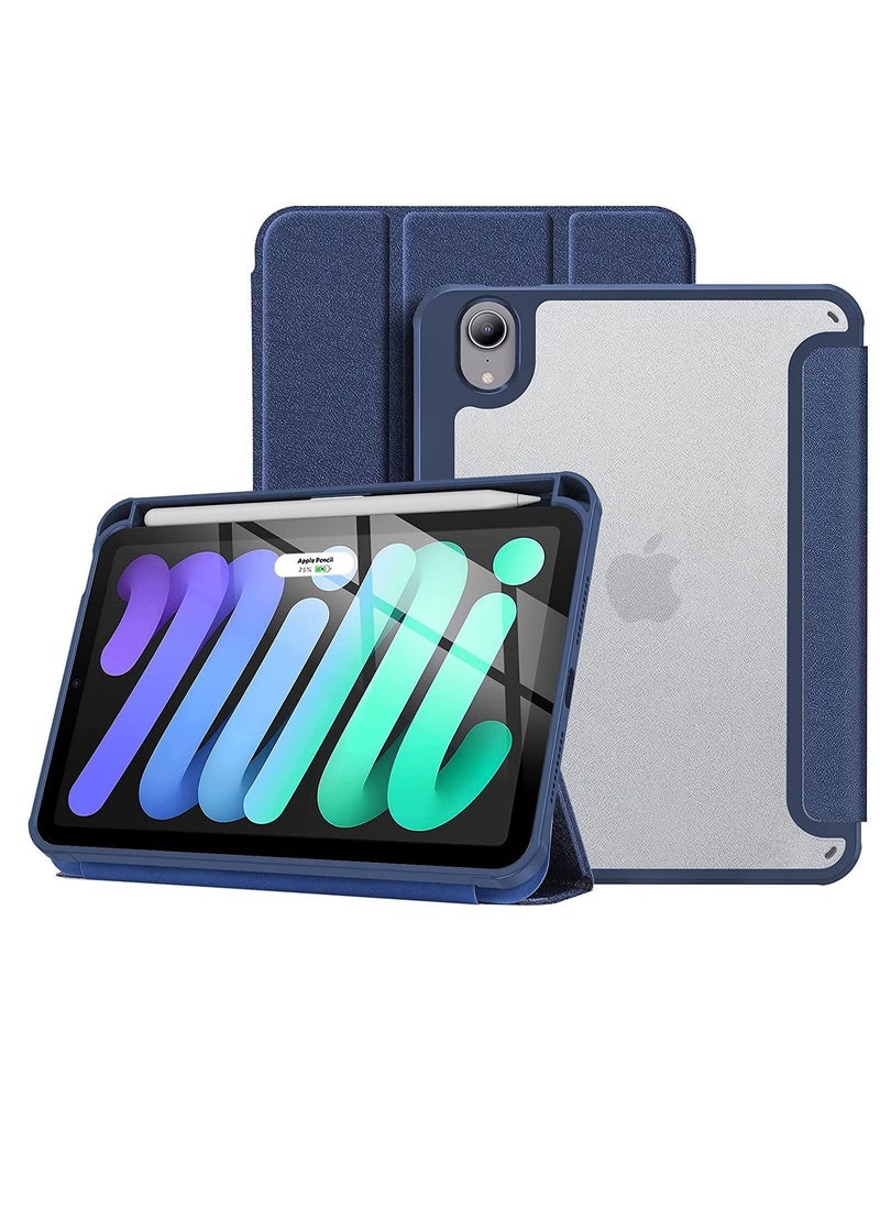 Procases - New iPad Mini 6 Case with Pencil Holder 8.3 Inch 2021, Trifold Smart Cover with Pencil Holder for 2021 iPad Mini 6th Generation A2567 A2568 A2569 -Navy - Image 1