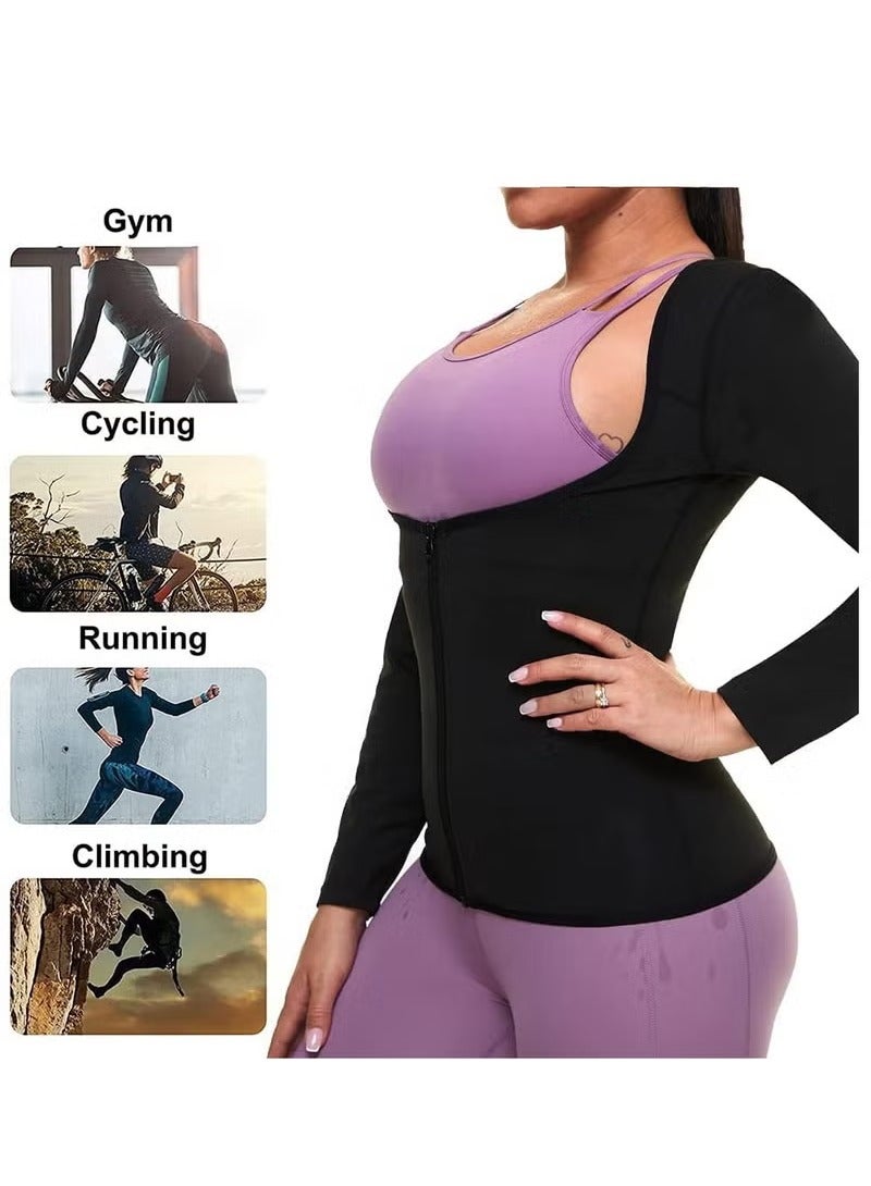 Generic Sweat body shaper jacket hot waist trainer long sleeve zipper shirt workout top, L/XL - Image 5