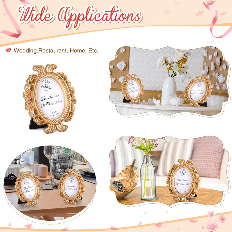 Vicenpal 12 Pieces Mini Gold Picture Frames 3.2 x 4 Inch Vintage Small Antique Resin Baroque Picture Frames Bulk Oval Hanging Display for DIY Jewelry Gifts Christmas Wedding Decor (Gold) - Image 5