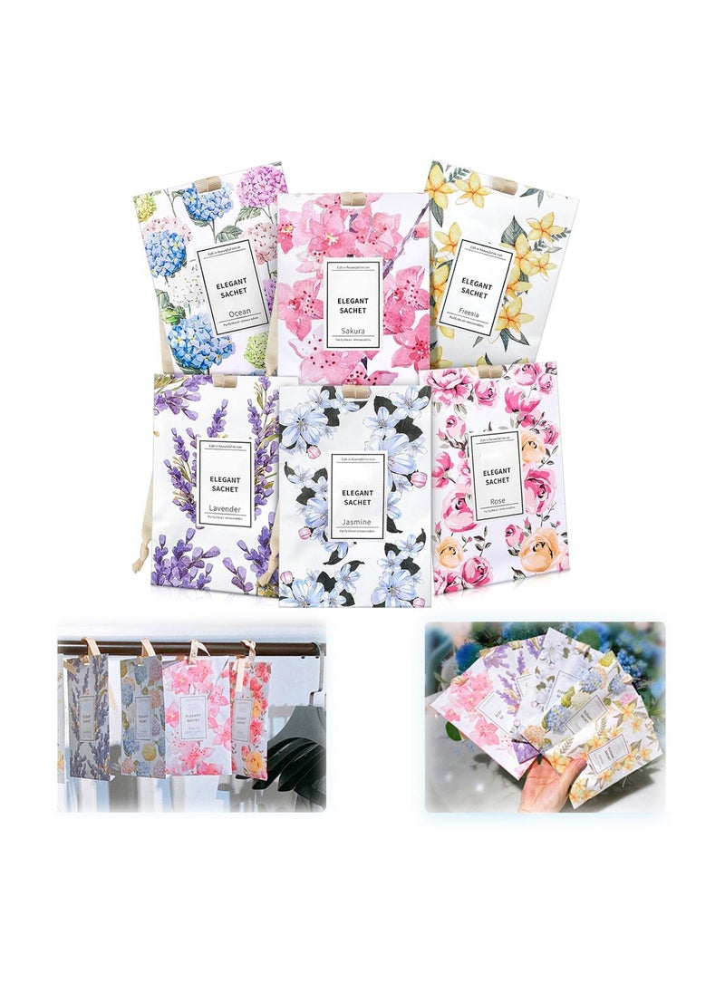 24 Long-Lasting Scented Sachets -Lavender, Freesia, Ocean, Jasmine, Rose, and Sakura Fragrance Bags for Drawers and Closets. Enjoy a Fresh and Inviting Atmosphere