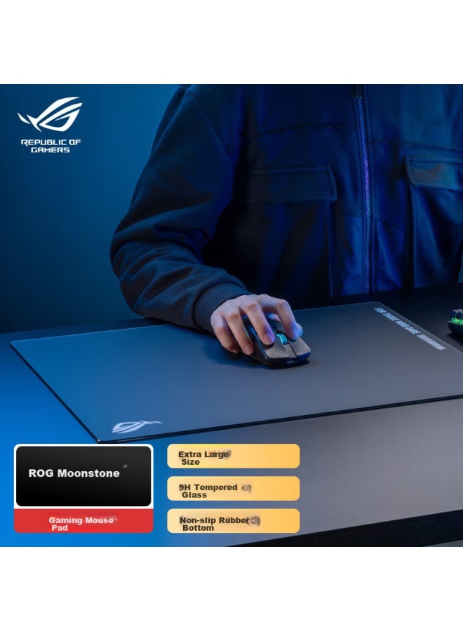 Rog Yueshi Ace L Tempered Glass Gaming Mouse Pad, Coated, 9h Tempered Glass, Large Desk Pad, Gaming Mouse Pad, Ultra-slip Resistant Rubber Bottom, Black - Image 1