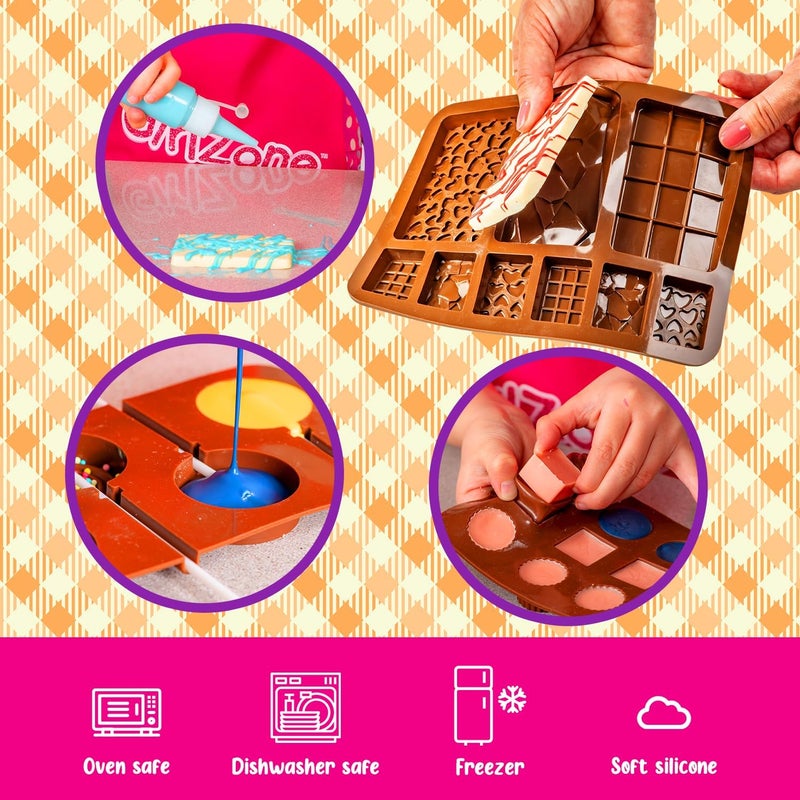 GirlZone طقم صانع الحلوى الشوكولاتة الصغيرة، مجموعة صنع الشوكولاتة للأطفال مع قوالب بار الحلوى، عصي المصاصة ولفائف، نشاط إبداعي ممتع، هدية عيد الميلاد والعطلات للفتيات من عمر 8 سنوات فما فوق - Image 4