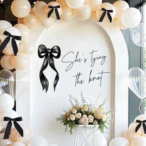 Dvehdbay Shes Tying The Knot Bridal Shower Decorations - Shes Tying The Knot Sign, Black and White Bow Decal for Balloons Arch Backdrop, Coquette Birthday Decorations, Bachelorette Wedding Party Supplies - Image 1
