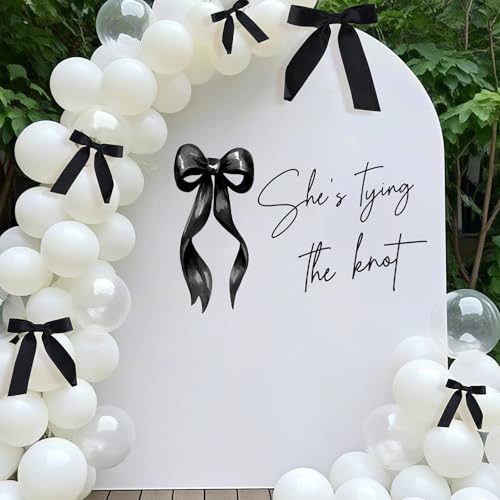 Dvehdbay Shes Tying The Knot Bridal Shower Decorations - Shes Tying The Knot Sign, Black and White Bow Decal for Balloons Arch Backdrop, Coquette Birthday Decorations, Bachelorette Wedding Party Supplies - Image 3
