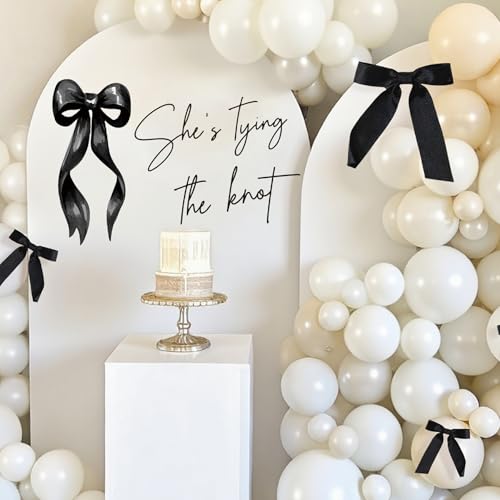 Dvehdbay Shes Tying The Knot Bridal Shower Decorations - Shes Tying The Knot Sign, Black and White Bow Decal for Balloons Arch Backdrop, Coquette Birthday Decorations, Bachelorette Wedding Party Supplies - Image 2