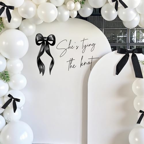 Dvehdbay Shes Tying The Knot Bridal Shower Decorations - Shes Tying The Knot Sign, Black and White Bow Decal for Balloons Arch Backdrop, Coquette Birthday Decorations, Bachelorette Wedding Party Supplies - Image 5