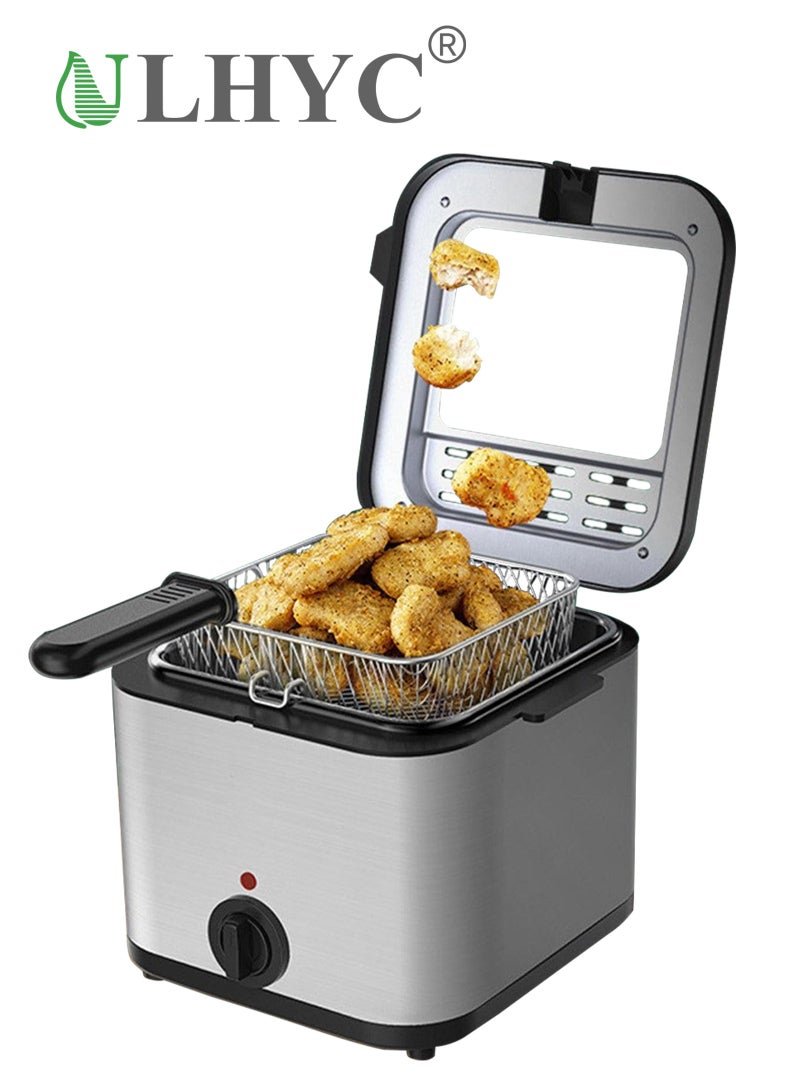 ULHYC Electric Fryer 2.5L Capacity, 1000W FastHeating, With Viewing Window Lid, One TouchStart 3 Layer Stainless Steel Body Heat Insulation, Anti-scaling, Removable Saute Basket and Easy Cleaning - Image 1