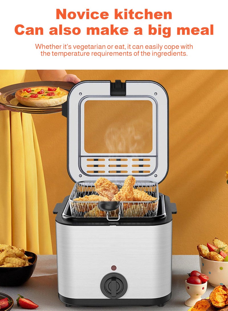 ULHYC Electric Fryer 2.5L Capacity, 1000W FastHeating, With Viewing Window Lid, One TouchStart 3 Layer Stainless Steel Body Heat Insulation, Anti-scaling, Removable Saute Basket and Easy Cleaning - Image 3