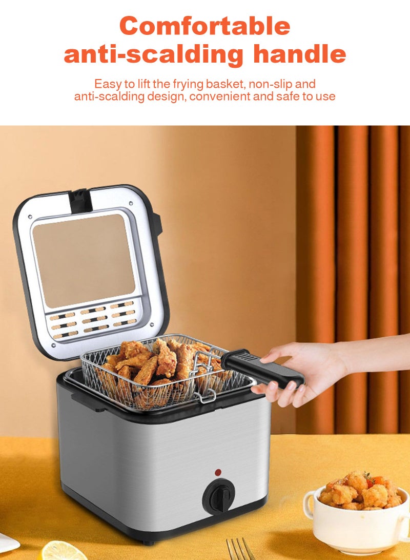 ULHYC Electric Fryer 2.5L Capacity, 1000W FastHeating, With Viewing Window Lid, One TouchStart 3 Layer Stainless Steel Body Heat Insulation, Anti-scaling, Removable Saute Basket and Easy Cleaning - Image 4