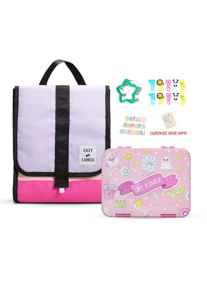 Eazy Kids Eazy Kids 5 & 4 Convertible Bento Lunch Box w/ Lunch Bag, Sandwich Cutter Set - Girl Power  - Image 1
