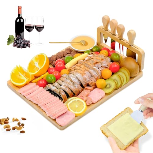 welsteepse Bamboo Charcuterie Boards Cheese Board Knife SetHouse Warming Gifts for New Home Gift for Mom Couples Bridal Shower Bridesmaid Gifts 14 x 11 x 059 inches - Image 1