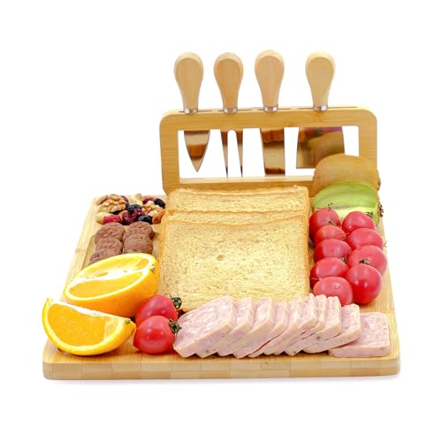 welsteepse Bamboo Charcuterie Boards Cheese Board Knife SetHouse Warming Gifts for New Home Gift for Mom Couples Bridal Shower Bridesmaid Gifts 14 x 11 x 059 inches - Image 3