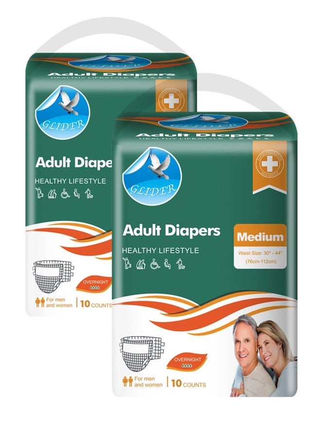 Glider Adult Diaper MEDIUM with WETNESS INDICATOR & OVERNIGHT SUPERIOR ABSORBENCY - 30-44 Inch, 76-112 cm (Pack of 2 (20 Count)) - Image 1