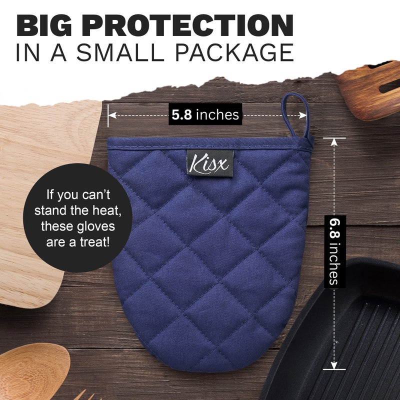 Kisx Oven Mitts Heat Resistant - (Blue Color) Mini Oven Mitts, Silicone Gloves Heat Resistant, Kitchen Gloves for Cooking, Silicone Oven Mitts & Pot Holders Sets, Kitchen Pot Holders & Oven Mitts Sets - Image 2