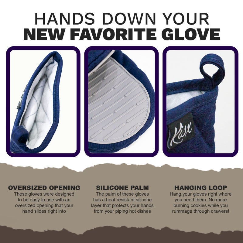 Kisx Oven Mitts Heat Resistant - (Blue Color) Mini Oven Mitts, Silicone Gloves Heat Resistant, Kitchen Gloves for Cooking, Silicone Oven Mitts & Pot Holders Sets, Kitchen Pot Holders & Oven Mitts Sets - Image 3