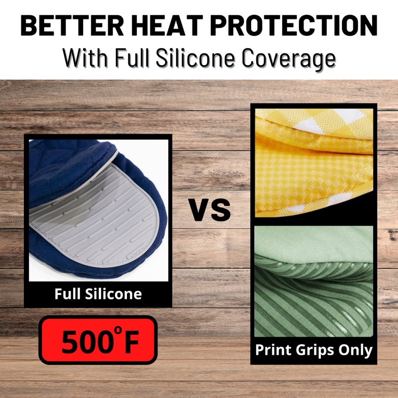 Kisx Oven Mitts Heat Resistant - (Blue Color) Mini Oven Mitts, Silicone Gloves Heat Resistant, Kitchen Gloves for Cooking, Silicone Oven Mitts & Pot Holders Sets, Kitchen Pot Holders & Oven Mitts Sets - Image 4