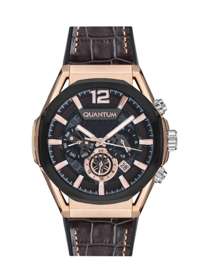 Quantum QUANTUM PWG970.852 Men Multi Function Display Watch & Silicone Strap Brown