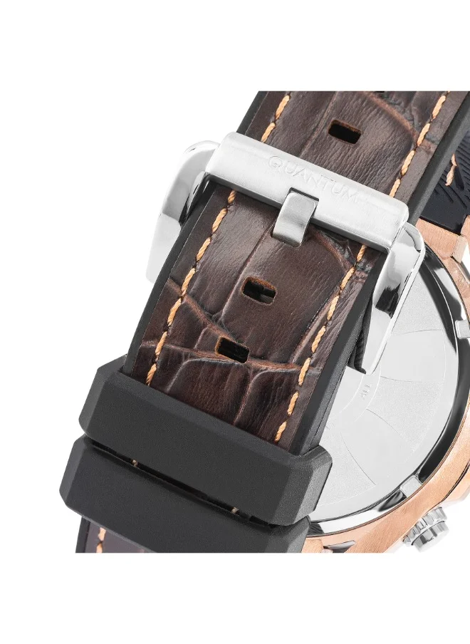Quantum QUANTUM PWG970.852 Men Multi Function Display Watch & Silicone Strap Brown
