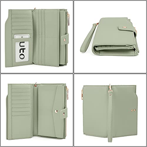 UTO محافظ UTO للنساء مع حزام RFID سعة كبيرة من جلد PU محفظة كلاتش لحامل البطاقات منظم حقيبة السيدات لون أخضر ضبابي 459 - Image 4