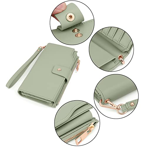UTO محافظ UTO للنساء مع حزام RFID سعة كبيرة من جلد PU محفظة كلاتش لحامل البطاقات منظم حقيبة السيدات لون أخضر ضبابي 459 - Image 5