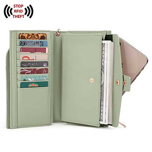 UTO محافظ UTO للنساء مع حزام RFID سعة كبيرة من جلد PU محفظة كلاتش لحامل البطاقات منظم حقيبة السيدات لون أخضر ضبابي 459 - Image 3