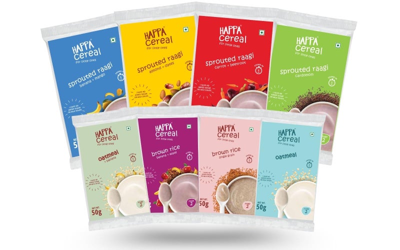 Happa Ragi and Oatmeal and Brown Rice Cereal for Babies | Only 3 Ingredients | No Sugar, Oil, Milk Powder, Flavours or Colours | Traditional Porridge Recipe | Cooks in 3 Minutes | Stage 2 (6 Months+) | Pack of 8 (50g Each) - Image 1