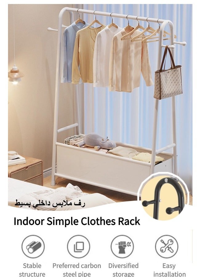 منظم ملابس، رف معدني أحادي القطب، تخزين ملابس معلق صغير الحجم، رف ملابس منزلي بسيط، موفر للمساحة وسهل التركيب، مناسب لتعليق الملابس/السراويل/الحقائب (أبيض) - Image 1
