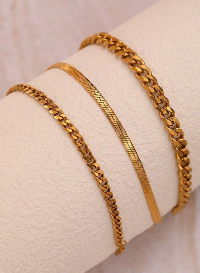 إيكوال خلخال انيق مكون من 3 قطع مصنوع من الاستانلس ستيل مطلي باللون الذهبي - Image 2