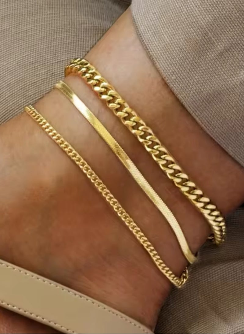 إيكوال خلخال انيق مكون من 3 قطع مصنوع من الاستانلس ستيل مطلي باللون الذهبي - Image 3