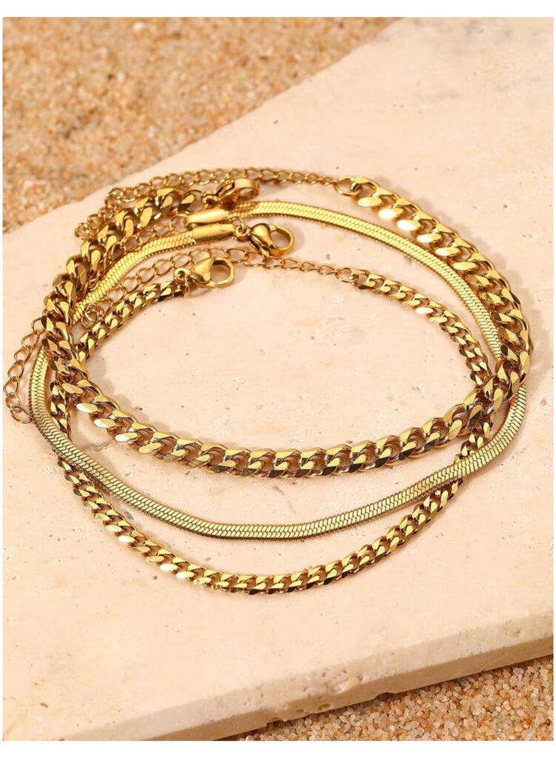 إيكوال خلخال انيق مكون من 3 قطع مصنوع من الاستانلس ستيل مطلي باللون الذهبي - Image 4