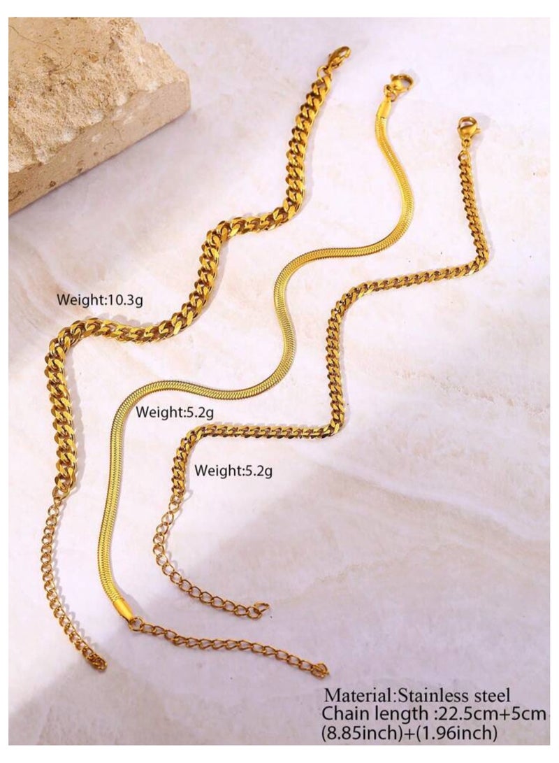 إيكوال خلخال انيق مكون من 3 قطع مصنوع من الاستانلس ستيل مطلي باللون الذهبي - Image 5