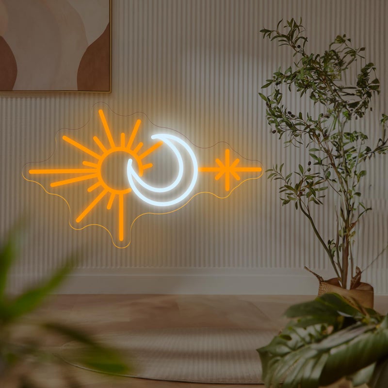 DUOLIYBC Sun and Moon Neon Sign, Boho Celestial LED Wall Light for Bedroom or Living Room, Spiritual Decor for Women and Teens, Nature-Inspired Neon Wall Art Gift - Image 2