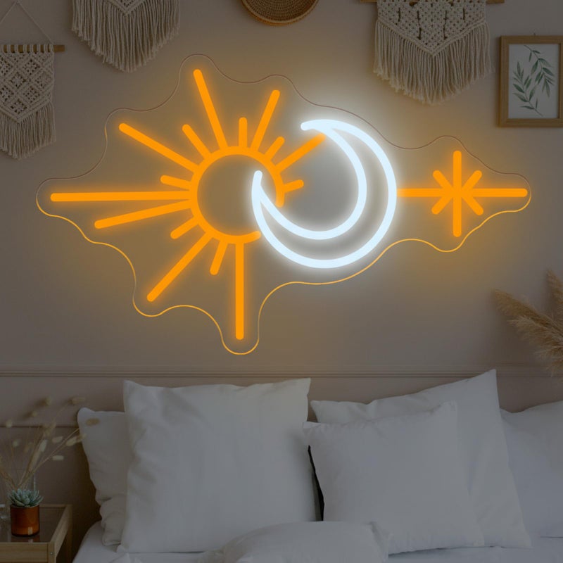 DUOLIYBC Sun and Moon Neon Sign, Boho Celestial LED Wall Light for Bedroom or Living Room, Spiritual Decor for Women and Teens, Nature-Inspired Neon Wall Art Gift - Image 3