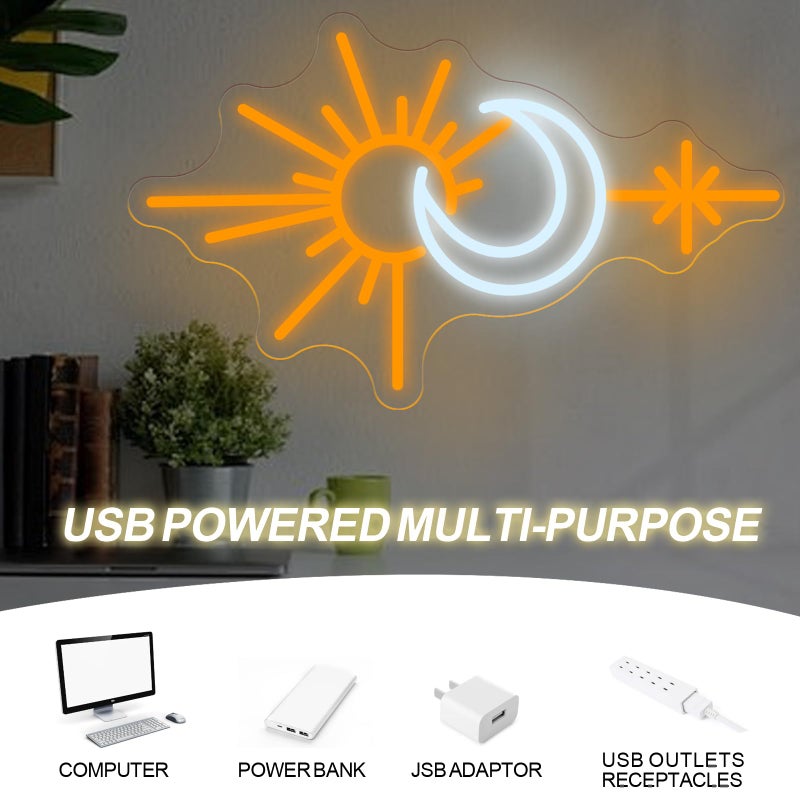 DUOLIYBC Sun and Moon Neon Sign, Boho Celestial LED Wall Light for Bedroom or Living Room, Spiritual Decor for Women and Teens, Nature-Inspired Neon Wall Art Gift - Image 5