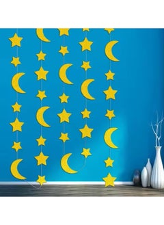 Boxwoods 4 PCS Of Hanging Streamer Banner Glitter Gold Small Stars And Crescent For Ramadan Decoration  - Image 1