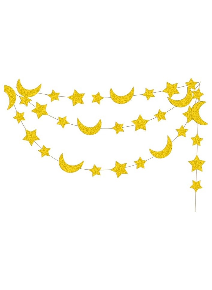 Boxwoods 4 PCS Of Hanging Streamer Banner Glitter Gold Small Stars And Crescent For Ramadan Decoration  - Image 2