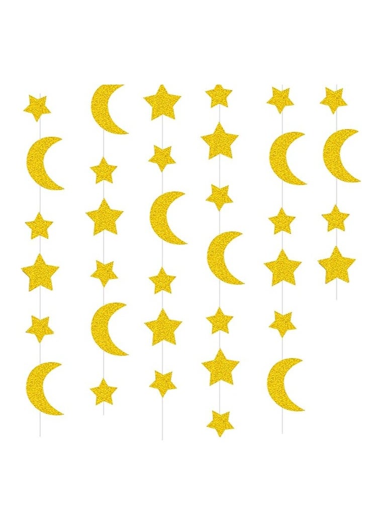 Boxwoods 4 PCS Of Hanging Streamer Banner Glitter Gold Small Stars And Crescent For Ramadan Decoration  - Image 3