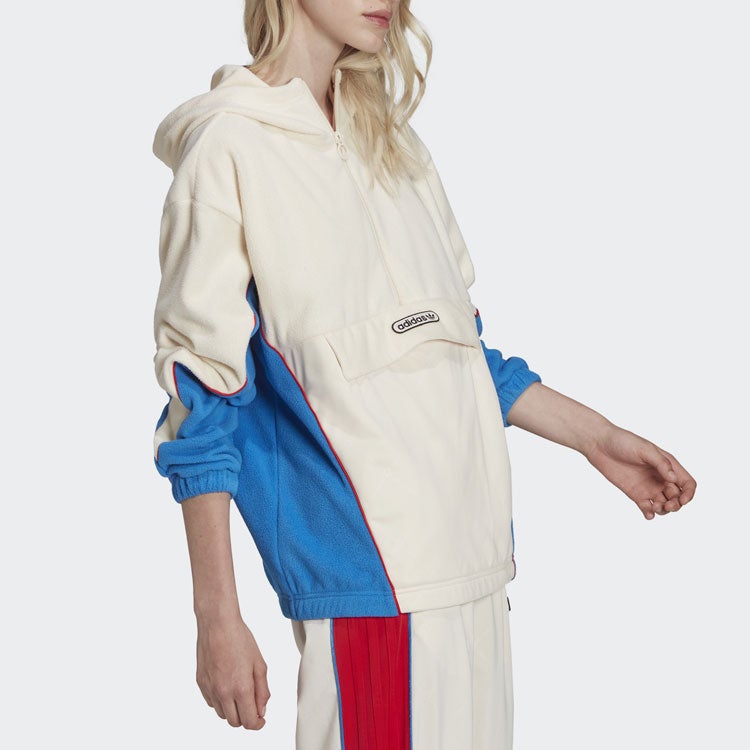 Adidas (WMNS) adidas Originals Retro Luxury Fleece Hoodie 'Off-white Red Blue' - Image 3