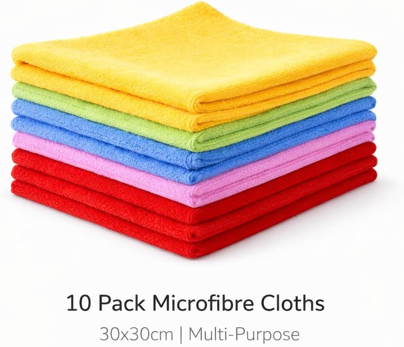 1ABOVE 10 Pack Microfibre Cleaning Cloths - Highly Absorbent, Lint-Free, Reusable Rags for Home, Kitchen, Car, and Office - 30x30cm - Image 2