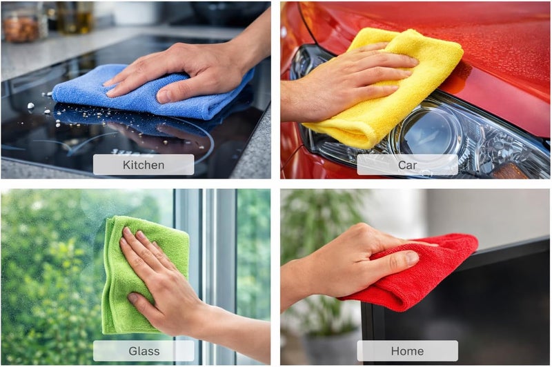 1ABOVE 10 Pack Microfibre Cleaning Cloths - Highly Absorbent, Lint-Free, Reusable Rags for Home, Kitchen, Car, and Office - 30x30cm - Image 4