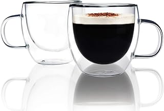 Kitchenexus Kitchenexus Glass Espresso cups, Set of 2  6oz Double Wall Thermo Insulated Glass Espresso Shot Cups Set with Handle,  - Image 1